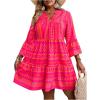 image:imageFloerns Womens Plus Size Boho Notch Neck Flowy Dress 34 Sleeve Ruffle Short DressesHot Pink