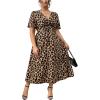 image:imageFloerns Womens Plus Size Cheetah Midi Dress Twist Front V Neck Short Sleeve A Line DressesCoffee Brown