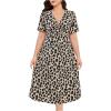 image:imageFloerns Womens Plus Size Cheetah Midi Dress Twist Front V Neck Short Sleeve A Line DressesGrey
