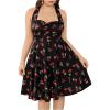 image:imageFloerns Womens Plus Size Cherry Print Halter Dress Ruched Bust Vintage A Line DressesBlack