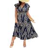 image:imageFloerns Womens Plus Size Chevron Striped Wrap V Neck Long Dress Cap Sleeve Ruffle Hem A Line DressesDark Blue
