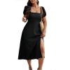 image:imageFloerns Womens Plus Size Cut Out Bowknot Back Midi Dresses Puff Sleeve Slit A Line DressBlack