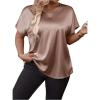image:imageFloerns Womens Plus Size Dolman Short Sleeve Round Neck Satin Blouse TopChampagne