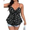 image:imageFloerns Womens Plus Size Floral Cami Tops Spaghetti Straps Front Ruffle Hem TopsBlack