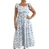 image:imageFloerns Womens Plus Size Floral Print Tie Shoulder Ruffle Hem Cami Long DressBlue and White