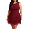 image:imageFloerns Womens Plus Size Mesh Tank Dress Crew Neck Sleeveless Dressy Casual Mini DressesBurgundy