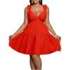 image:imageFloerns Womens Plus Size Ruffle Straps V Neck Smocked Dress Tiered A Line DressesRed