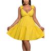 image:imageFloerns Womens Plus Size Ruffle Straps V Neck Smocked Dress Tiered A Line DressesYellow