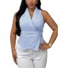 image:imageFloerns Womens Plus Size Striped Blouse Wrap Front Asymmetrical Back Dressy Casual OutfitBlue and White
