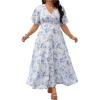image:imageFloerns Womens Plus Size Summer Floral A Line Dress Short Sleeve V Neck Beach Vacation Long DressesBlue