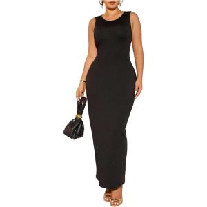 image:imageFloerns Womens Plus Size Crew Neck Maxi Dress Elegant Bodycon Sleeveless Party Cocktail DressesBlack