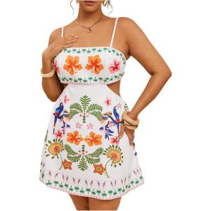 image:imageFloerns Womens Plus Size Cut Out Boho Cami Dress Spaghetti Strap Summer Vacation Short DressesWhite