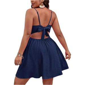 image:imageFloerns Womens Plus Size Cut Out Twist Front Sleeveless Flare Hem Cami DressDark Blue