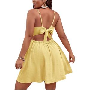 image:imageFloerns Womens Plus Size Cut Out Twist Front Sleeveless Flare Hem Cami DressYellow