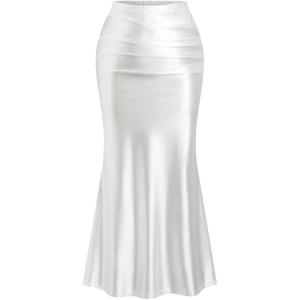 image:imageFloerns Womens Plus Size Elegant High Waisted Fishtail Party Bodycon Midi SkirtWhite
