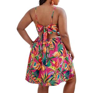 image:imageFloerns Womens Plus Size Floral Print Tie Front Ruffle Hem Cami Summer DressHot Pink