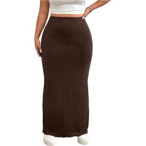 image:imageFloerns Womens Plus Size High Waisted Bodycon Long Skirt Going Out Pencil SkirtBrown