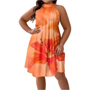 image:imageFloerns Womens Plus Size Printed Tie Back Halter Dress A Line Knee Length Tunic DressesOrange