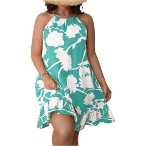 image:imageFloerns Womens Plus Size Sleeveless Floral Print Halter Neck Cami Summer DressMint Green