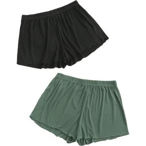 image:imageFloerns Womens Plus Size Solid Pajama Shorts 2 Pack Soft Lounge Sleep ShortsBlack Dark Green