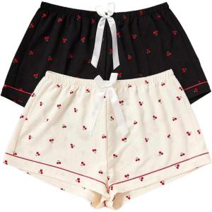 image:imageFloerns Womens Plus Size Solid Pajama Shorts 2 Pack Soft Lounge Sleep ShortsBlack White Cherry