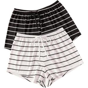 image:imageFloerns Womens Plus Size Solid Pajama Shorts 2 Pack Soft Lounge Sleep ShortsBlack White Stripe