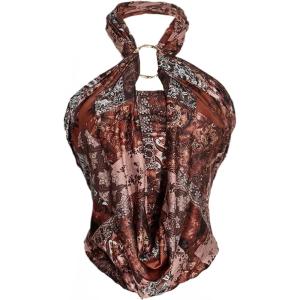 image:imageFloerns Womens Plus Size Western Halter Tops Ring Linked Sleeveless Draped Going Out Tank TopBrown Multi