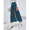 image:imageFloerns Womens Boho Floral High Waist Split A Line Midi SkirtTeal Blue