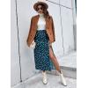 image:imageFloerns Womens Boho Floral High Waist Split A Line Midi SkirtTeal Blue