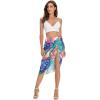 image:imageFloerns Womens Boho Floral Print Split Thigh Satin Ruched Midi SkirtColorblock Multi