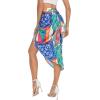 image:imageFloerns Womens Boho Floral Print Split Thigh Satin Ruched Midi SkirtColorblock Multi
