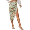 image:imageFloerns Womens Boho Floral Print Split Thigh Satin Ruched Midi SkirtMint Green