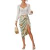 image:imageFloerns Womens Boho Floral Print Split Thigh Satin Ruched Midi SkirtMint Green