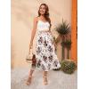 image:imageFloerns Womens Floral Print Boho Elastic Waist Scarf Print Pleated Midi SkirtWhite Floral
