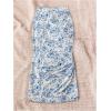 image:imageFloerns Womens Floral Split Drawstring Pencil Skirt Ruched Vacation Bodycon Midi SkirtsBlue and White