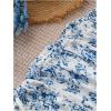 image:imageFloerns Womens Floral Split Drawstring Pencil Skirt Ruched Vacation Bodycon Midi SkirtsBlue and White