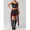 image:imageFloerns Womens Gothic Leather Low Rise Skirt Plaid Asymmetrical Layered Ruffle Mini SkirtsBlack Multi