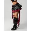 image:imageFloerns Womens Gothic Leather Low Rise Skirt Plaid Asymmetrical Layered Ruffle Mini SkirtsBlack Multi