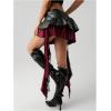 image:imageFloerns Womens Gothic Leather Low Rise Skirt Plaid Asymmetrical Layered Ruffle Mini SkirtsBlack Multi