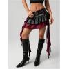 image:imageFloerns Womens Gothic Leather Low Rise Skirt Plaid Asymmetrical Layered Ruffle Mini SkirtsBlack Multi