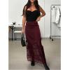 image:imageFloerns Womens High Waisted Lace Skirt Western Concert Outfit Party Long SkirtsMaroon