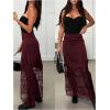image:imageFloerns Womens High Waisted Lace Skirt Western Concert Outfit Party Long SkirtsMaroon