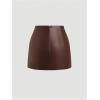 image:imageFloerns Womens PU Leather Skirt Mid Waist Ruched Slit Side Bodycon Mini SkirtsBrown