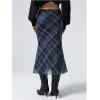 image:imageFloerns Womens Plaid Mesh Fishtail Skirt High Waist Lettuce Trim Summer Midi SkirtsBlue and White Plaid