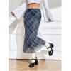 image:imageFloerns Womens Plaid Mesh Fishtail Skirt High Waist Lettuce Trim Summer Midi SkirtsBlue and White Plaid