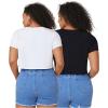 image:imageFloerns Womens Plus Size 2 Pcs Basic Short Sleeve Solid Crop Tops Tee ShirtsBlack and White