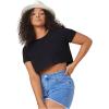 image:imageFloerns Womens Plus Size 2 Pcs Basic Short Sleeve Solid Crop Tops Tee ShirtsBlack and White
