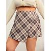 image:imageFloerns Womens Plus Size Asymmetrical Skorts High Waisted Skirts ShortsBrown Plaid