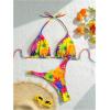 image:imageFloerns Womens Plus Size Bikini Sets Floral Halter Triangle Swimsuit Cheeky Bathing SuitYellow