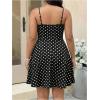 image:imageFloerns Womens Plus Size Boho Floral Milkmaid Bow Tie Ruched Cami Summer Holiday Flowy Mini DressBlack White Polka Dots